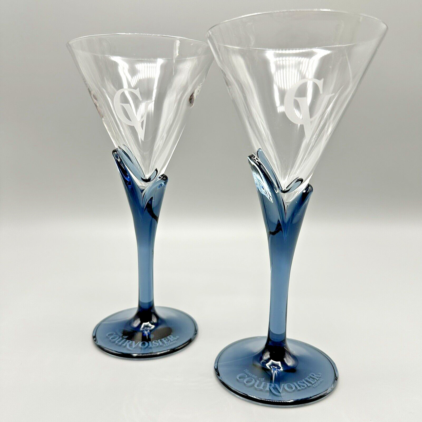 Luigi Bormioli Courvoisier Cognac Cocktail Martini Glasses Blue Stem Set of 2