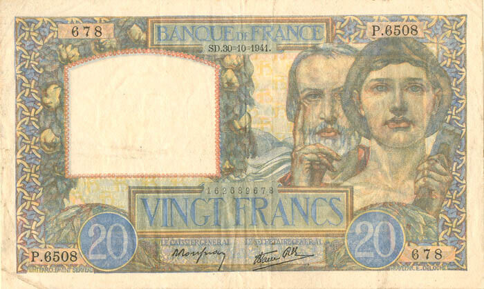 France 20 Francs - P-92b - 1941 - Foreign Paper Money - Paper Money - Foreign
