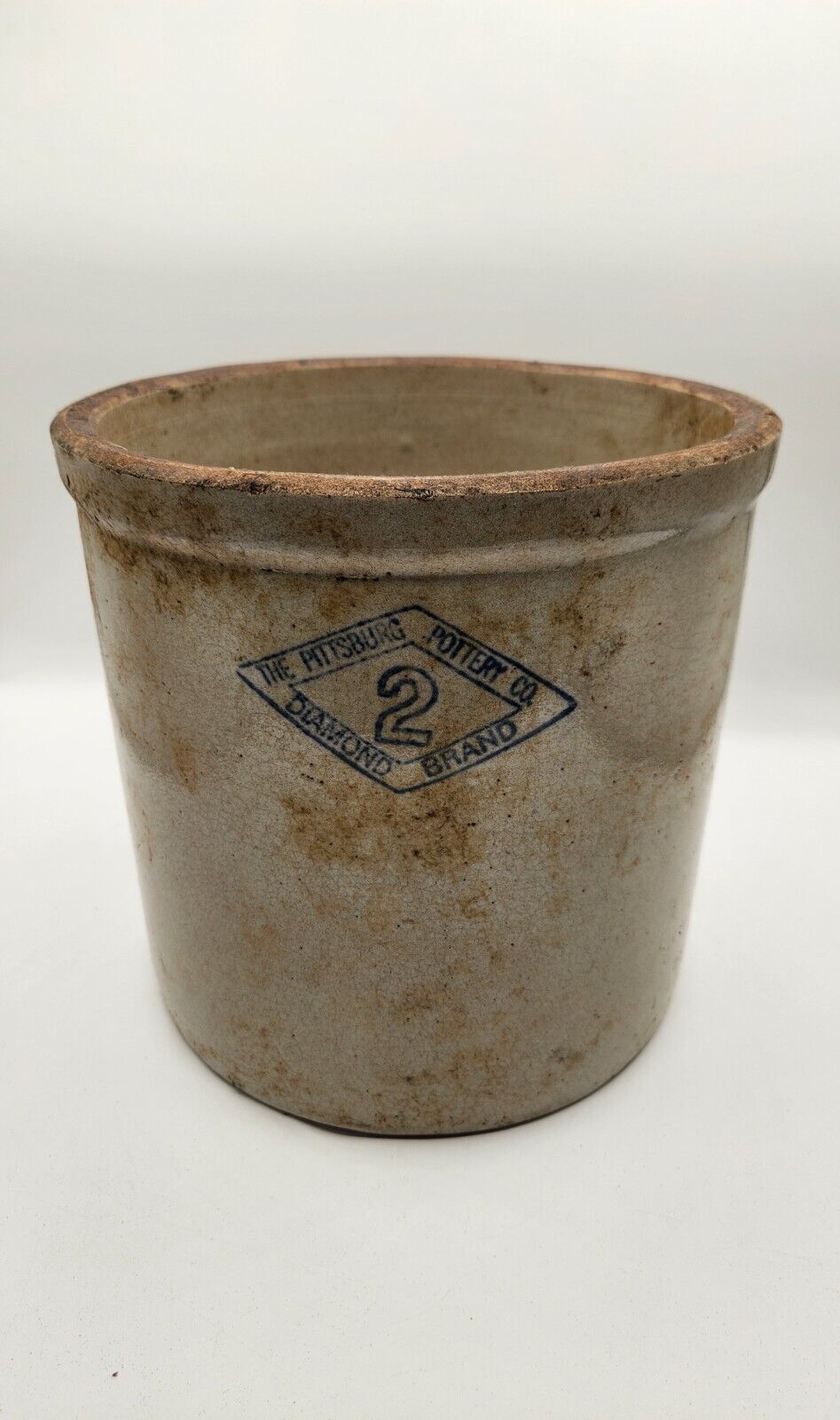 Vintage Pittsburg Pottery Diamond 2 Gallon Stoneware Crock Planter Pot