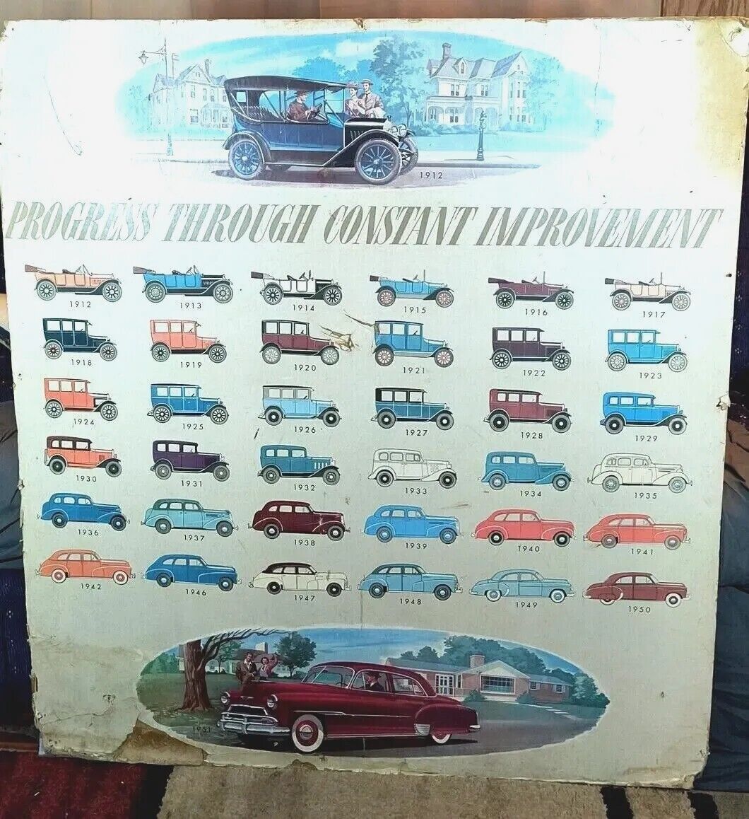 1950 Chevrolet Dealership Wall Sign  Antique Automobile Advertising 39x37 RARE