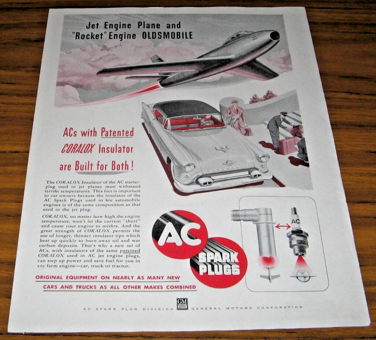 1954 Print Ad AC Spark Plugs Jet Plane & Rocket Engine Oldsmobile