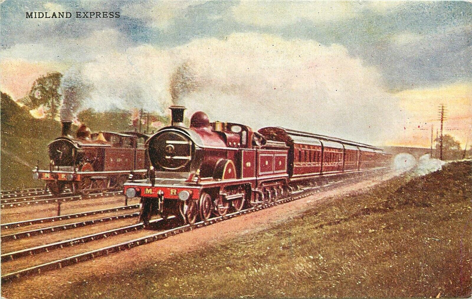Postcard UK C-1910 Railway Valentine Midland Express 23-2490