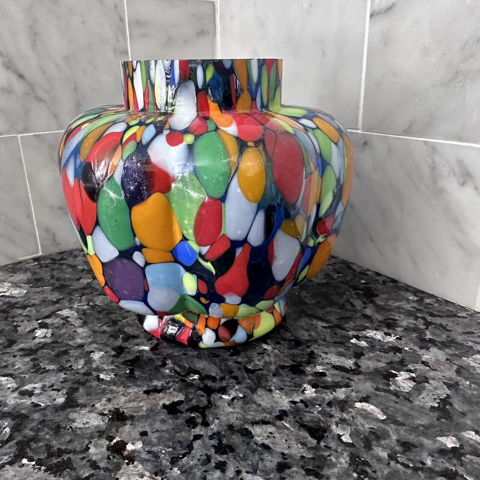 Vintage Czech Confetti Art Glass Vase Multicolor