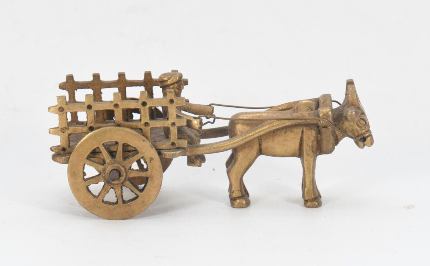 Rustic Elegance Handcrafted Brass Single Bull Bullock Cart with Open Jali Design