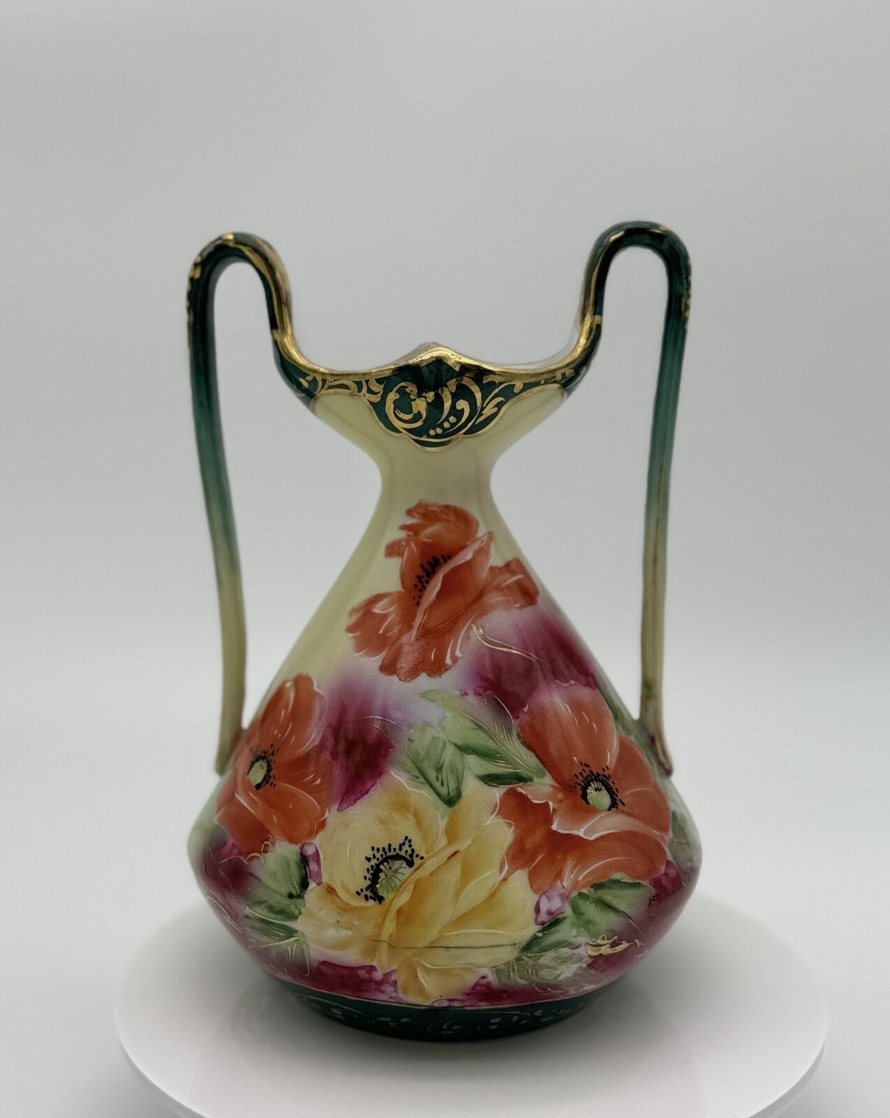 Rare Limoges Hand-Painted Porcelain Vase with Intricate Floral Design