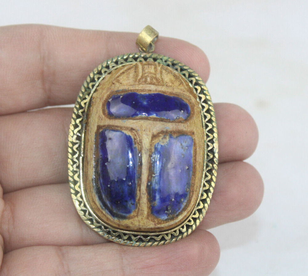 RARE ANCIENT EGYPTIAN ANTIQUE Pendant SCARAB Old Pharoh Egyptian Necklace (B01+)