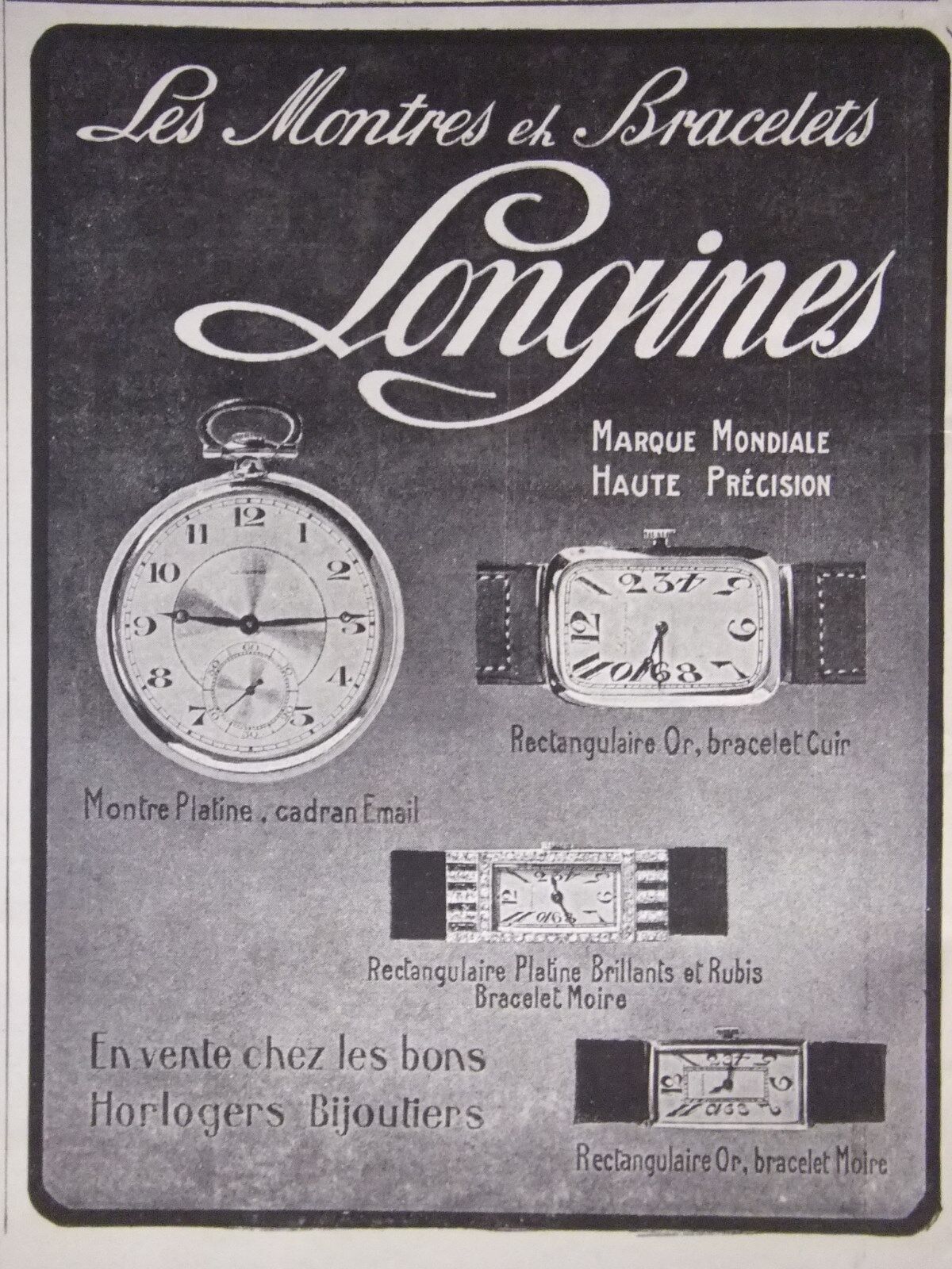 1925 LONGINES LES WATCHES ET BRACELETS ADVERTISING