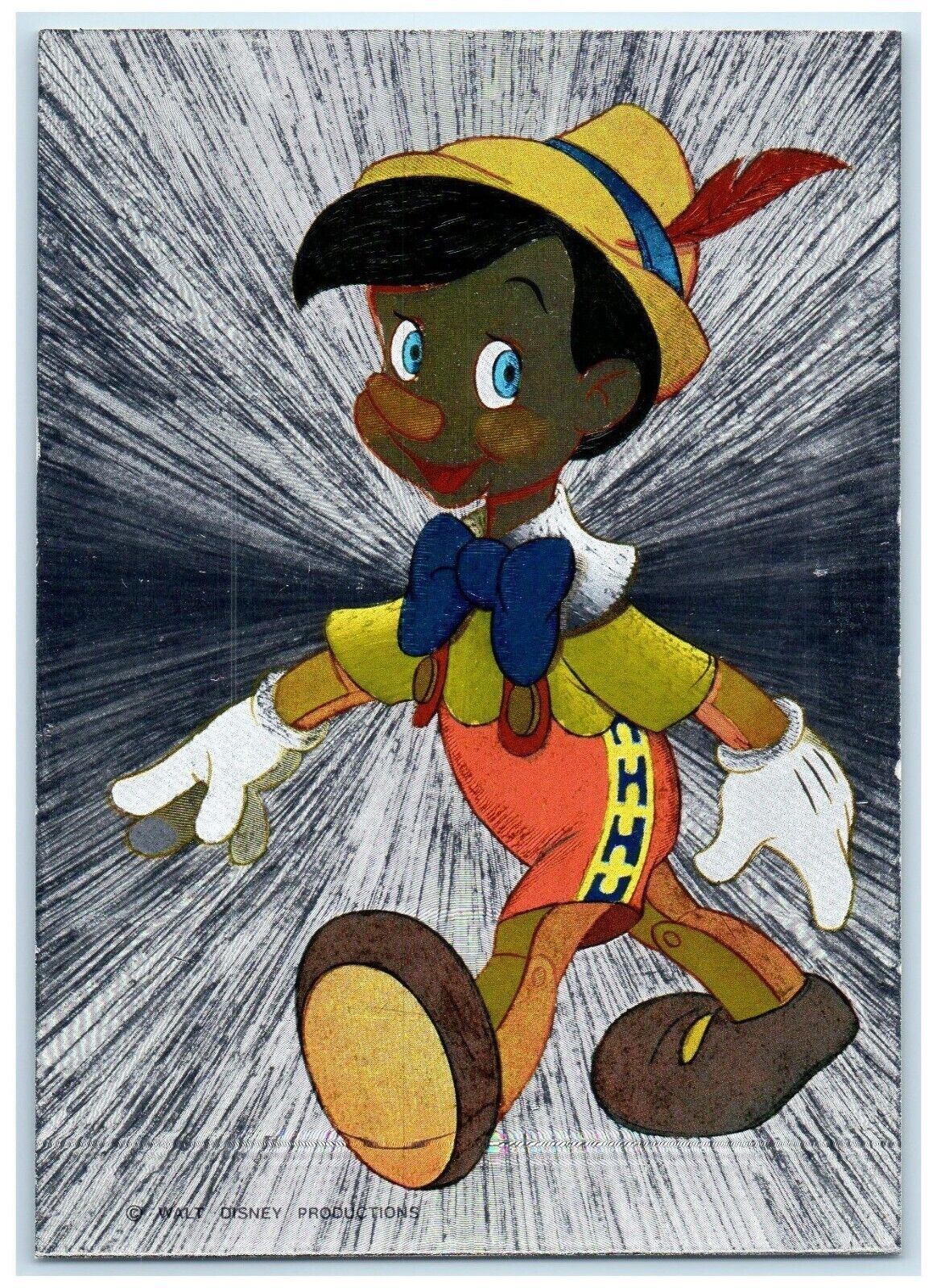 c1980's Dufex Pinocchio Metallic Foiled Walt Disney Unposted Vintage Postcard