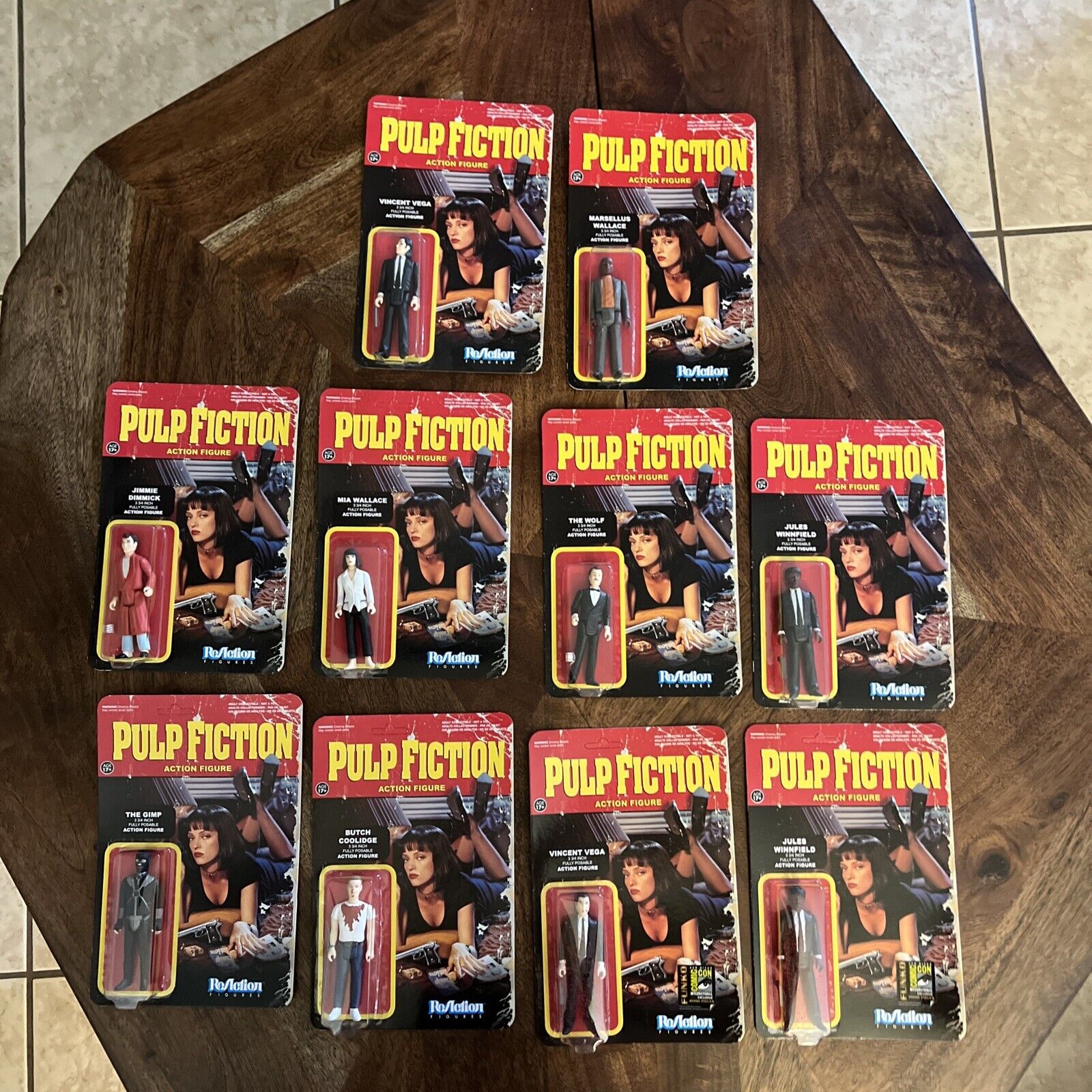 FUNKO ReAction Pulp Fiction unpunched complete set of 8 + 2 Bloody + Gimp Box