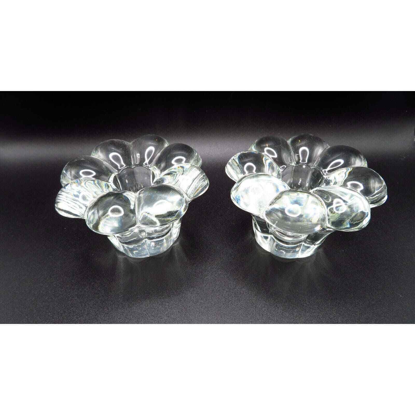 Vintage 1950s Pair of Heisey Crystolite Round Flower Candlestick Holders