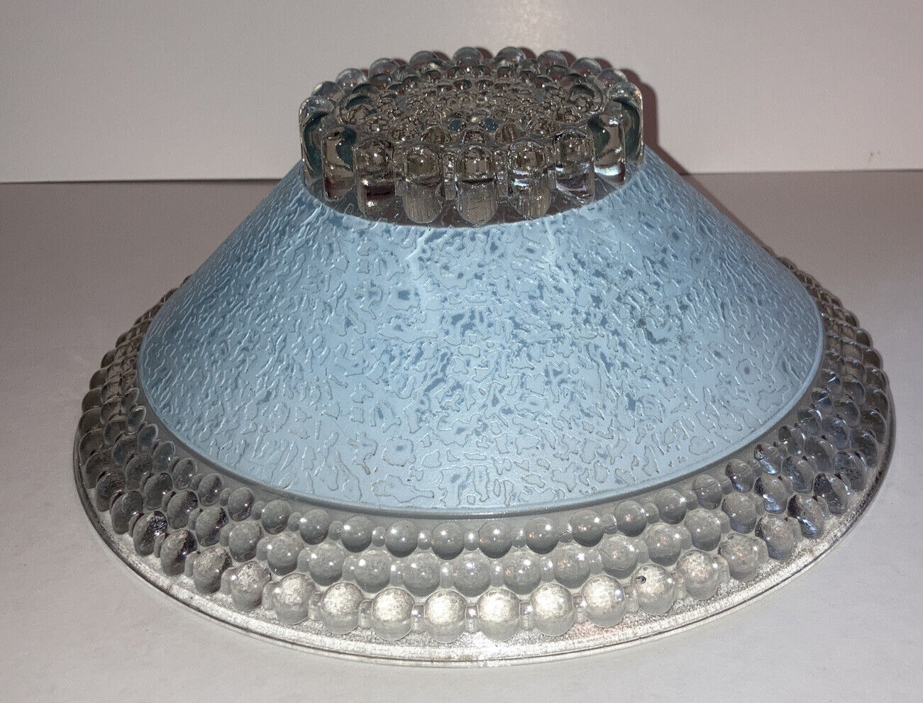 Vintage Frosted Glass Shade Art Deco Ceiling Light Fixture Powder  Blue Hobnail