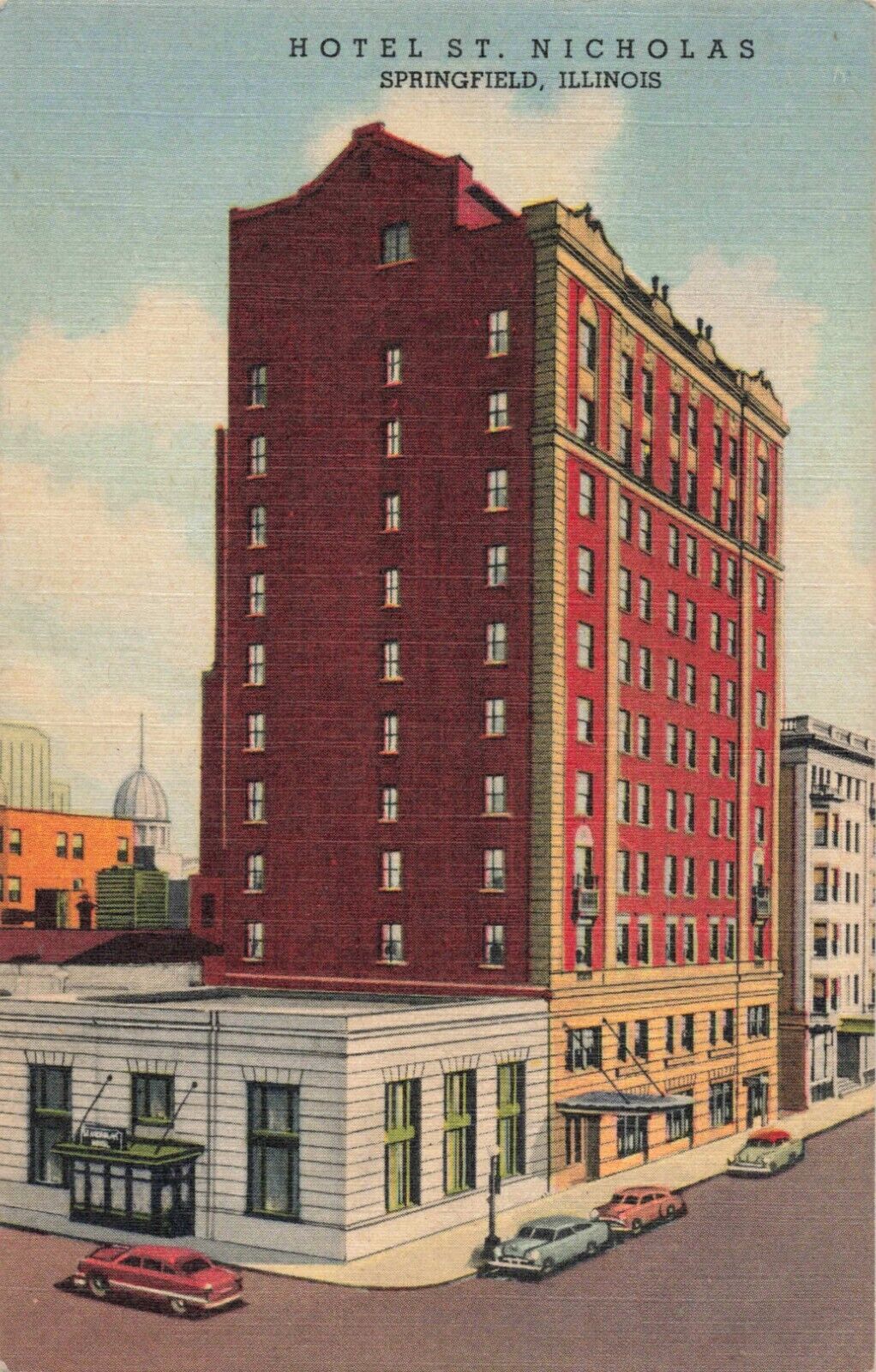 Springfield IL Illinois, Hotel St. Nicholas Advertising, Vintage Postcard