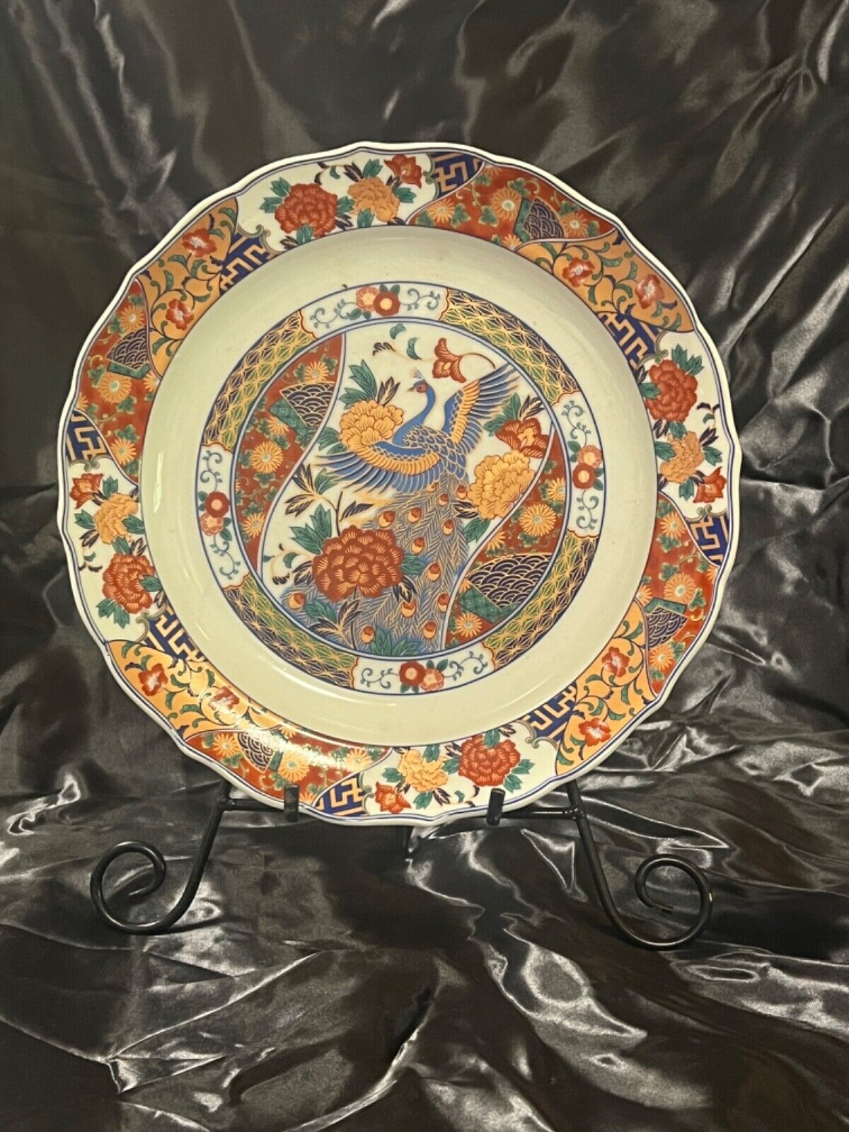 vintage japanese satsuma peacock porcelain seizan gama plate