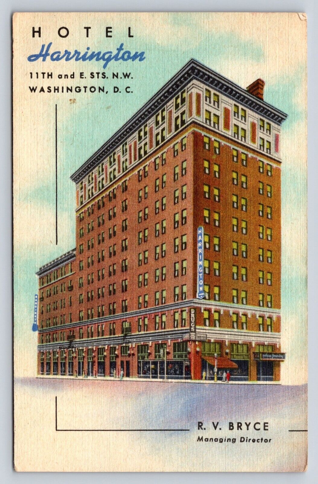 Hotel Harrington Washington DC RV Bryce Managing Director Vintage Postcard