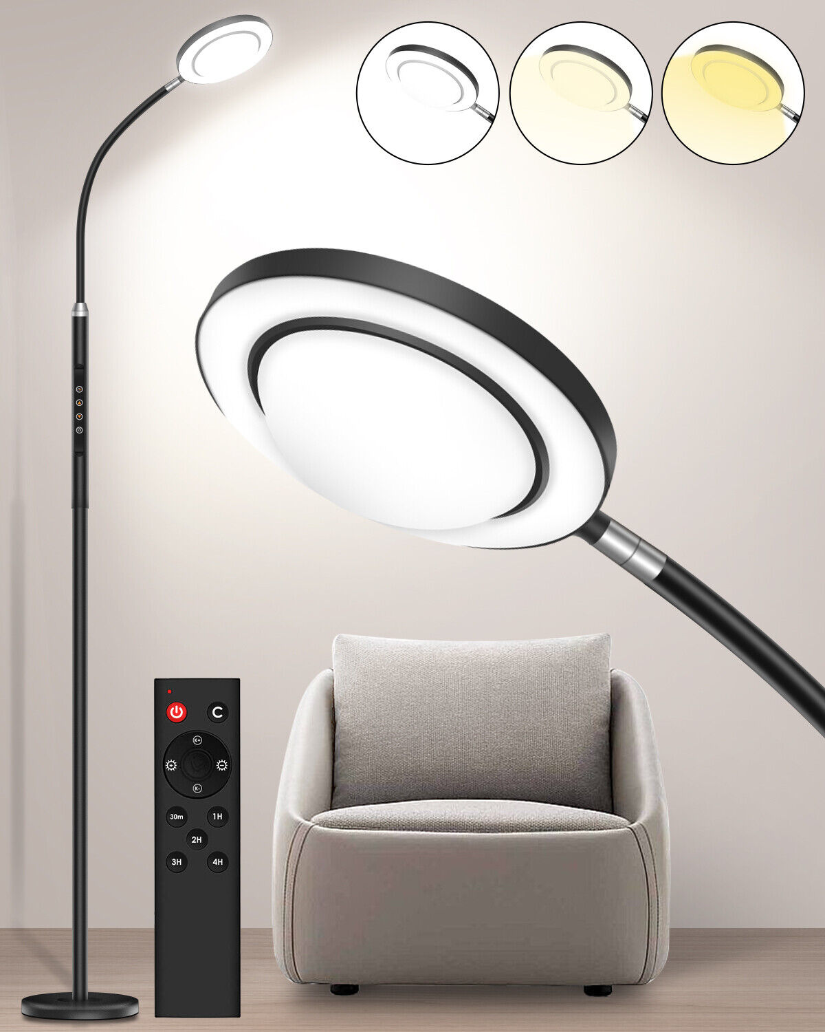 2400LM Gooseneck Standing Lamp Led Floor Lamp with 4 Color Temperature & Remote