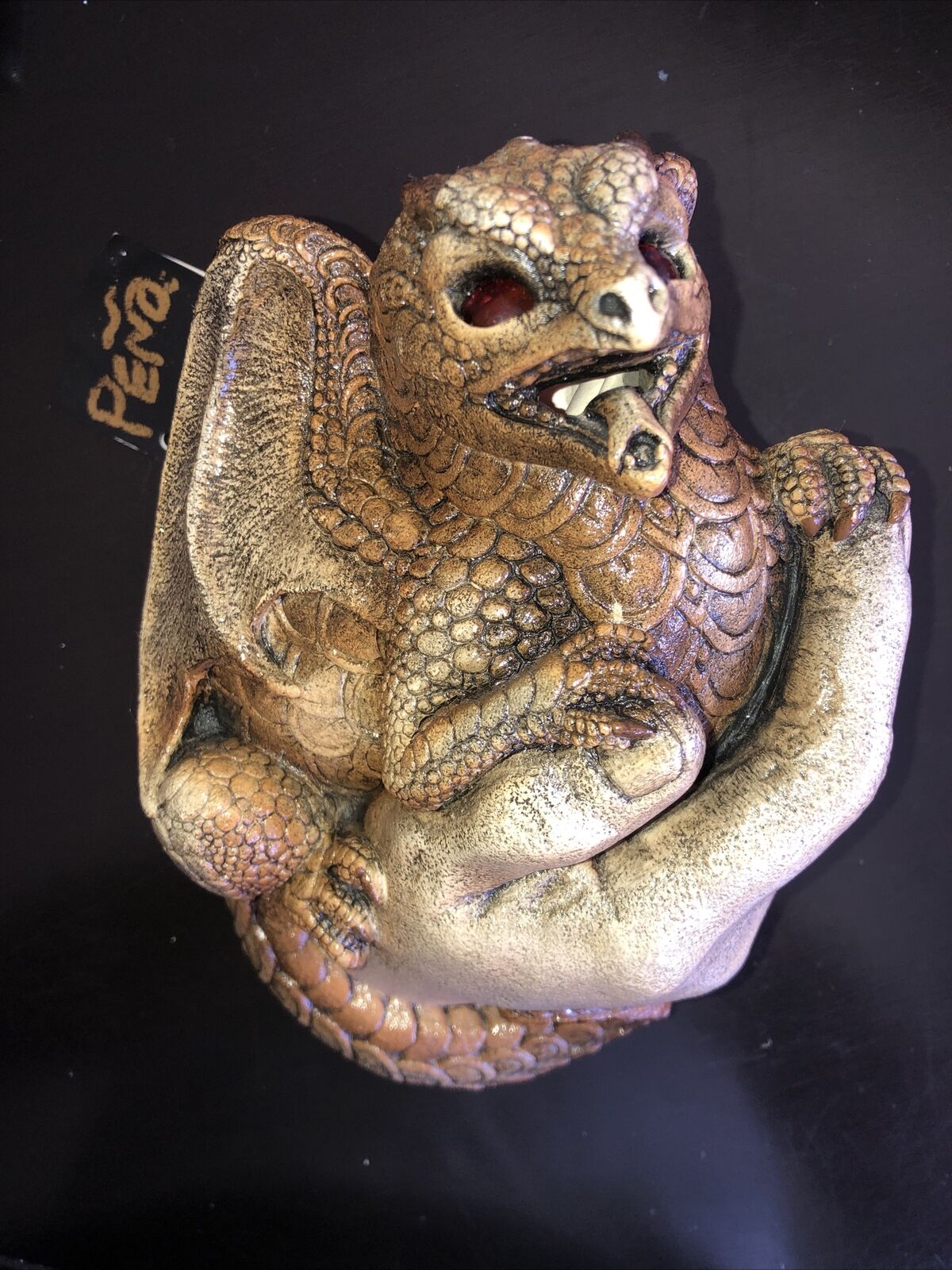 Windstone Editions Dragon Light Peña 2001 Holding Baby Dragon In Hand Red Eyes