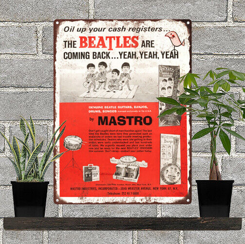 1964 The Beatles Mastro Toy Drums Banjo Set AD Metal Sign Repro 9x12\
