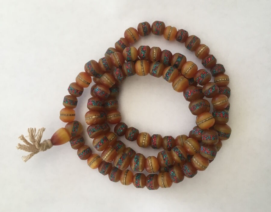 Tibetan mala Amber resin yoga prayer beads meditation Necklace108 beads M10