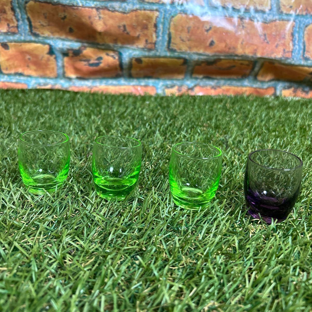 Sake Cup Guinomi Vintage Glass Green Glass/Purple Retro Mini /Choko Mouth