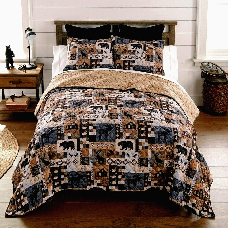 Lodge Queen Bed Quilt with Shams - Reversible