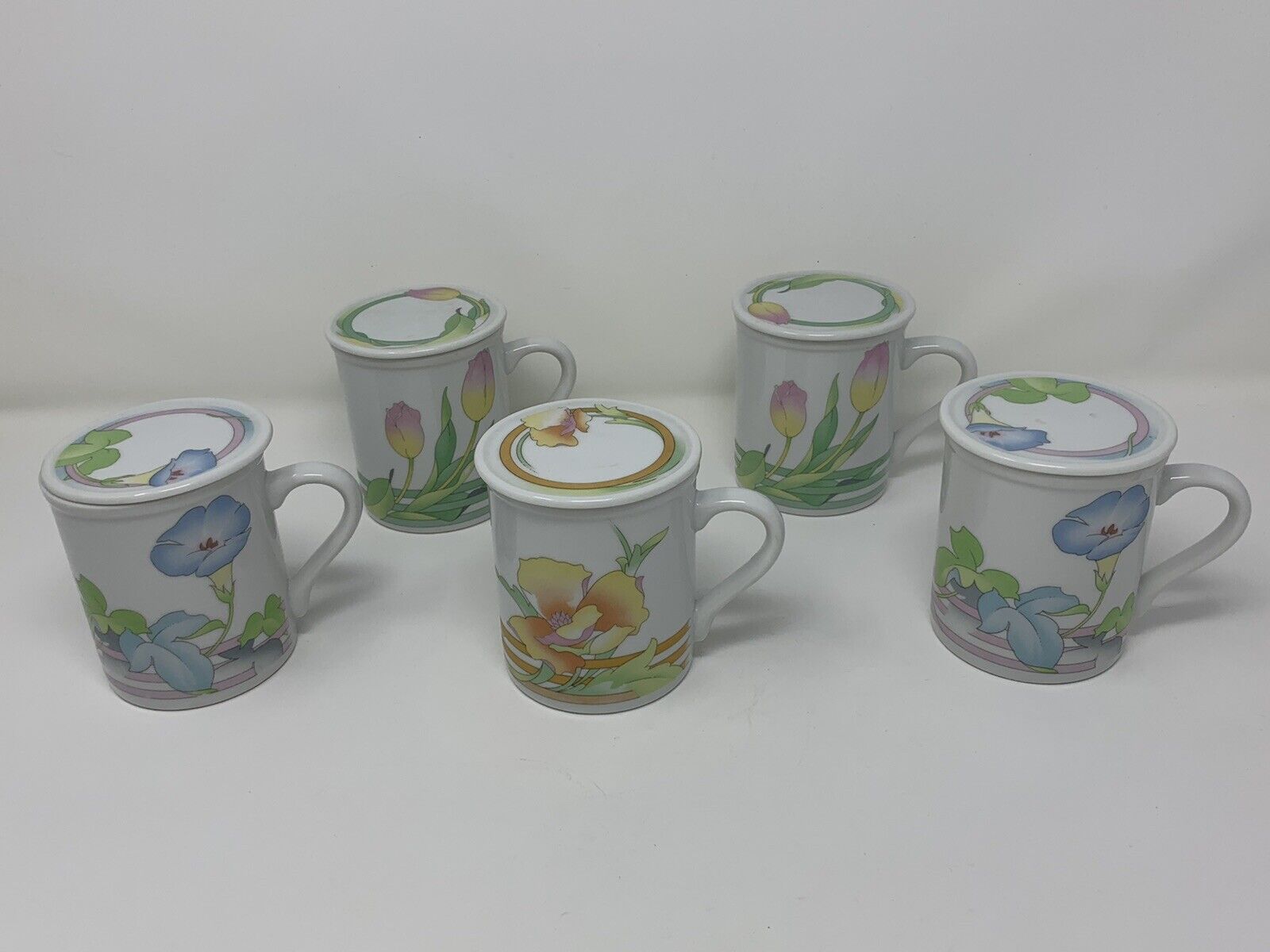 The Toscany Collection Coffee Mug Prelude Floral With Lids Japan Cup Vintage