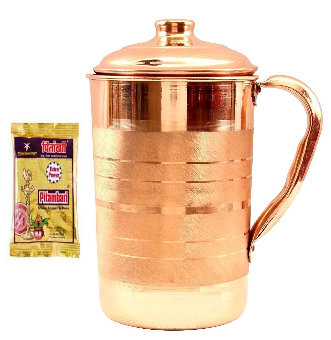 Pure Copper Jug Pitcher, 1700 ml for Storage & Serving Water with Free Pitambri
