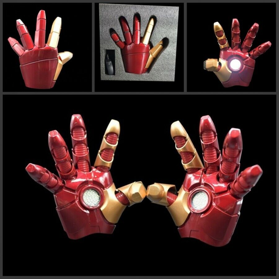 1:1 One Pair Iron Man LED Light Hands Cosplay Props Gloves For Adult Child Toys 