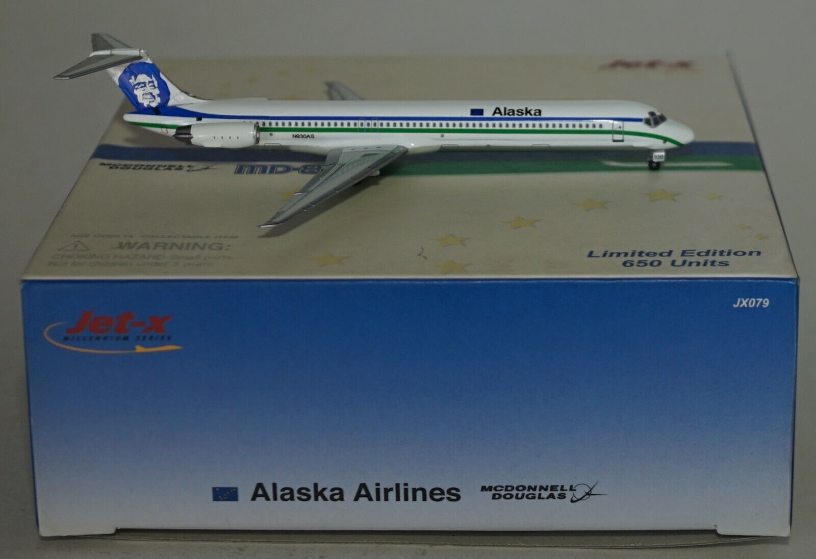 Jet-X JX079  McDonnell Douglas MD-83 Alaska Airlines N930AS in 1:400 Scale RARE