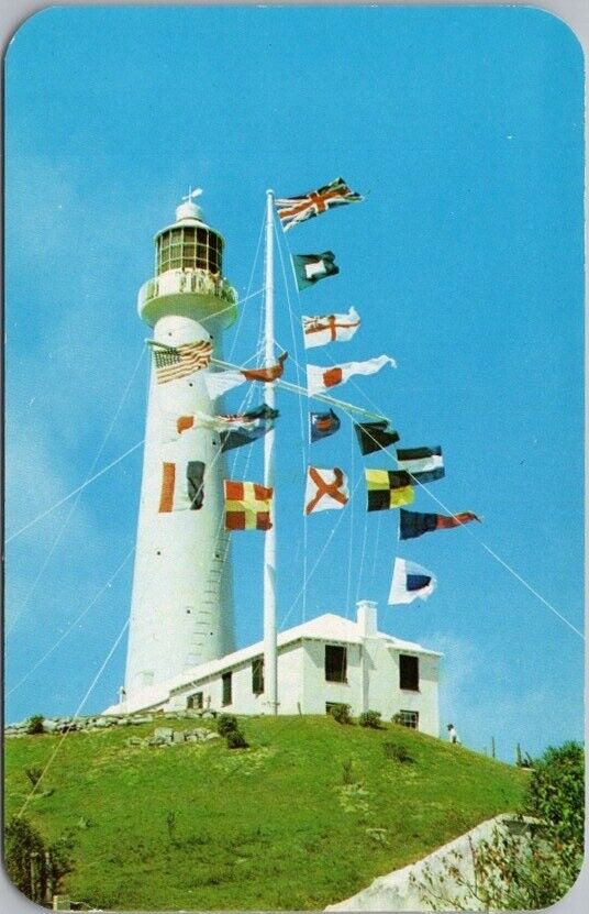 Vintage 1950s BERMUDA Postcard GIBBS HILL LIGHTHOUSE / Signal Station / Flags