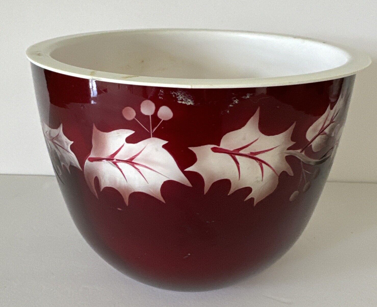 Teleflora Flower Ruby Red Glass Holly Berry Bowl with Plastic Insert 6.5” Dia