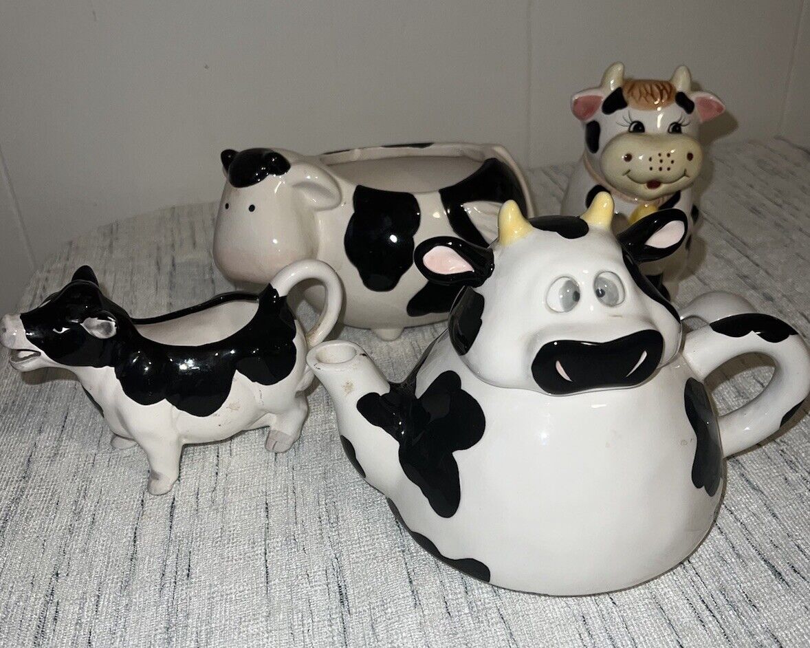 Ceramic Cow Teapot Set 