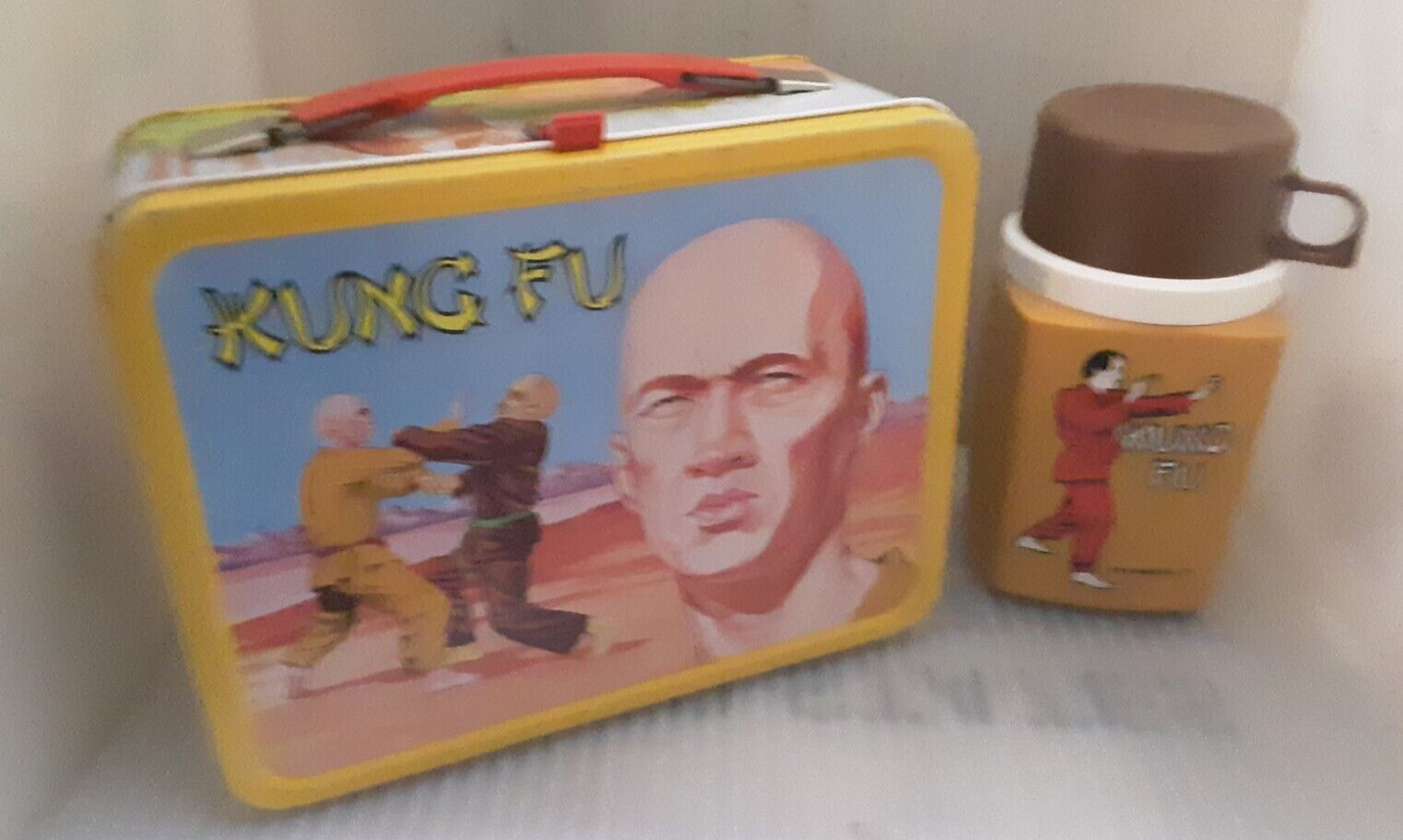 ~RARE 1974 Kung Fu Karate Metal Lunch Box & Thermos Lunchbox Set David Carradine