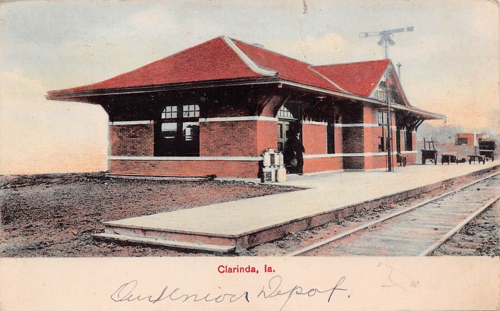 Clarinda IA Iowa Train Burlington Railroad Depot Station Railway Postcard C63