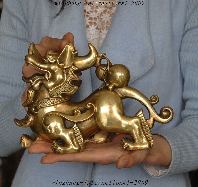 Chinese Folk Fengshui Brass Evil spirits Beast Gourd Pixiu Unicorn Lucky Statue