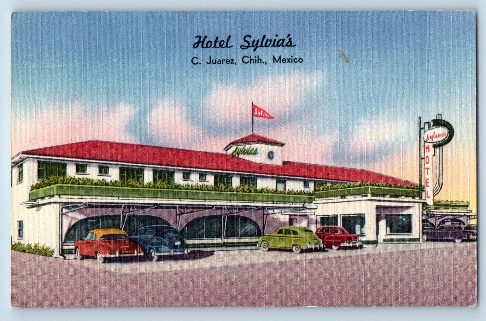 Ciudad Juarez Chihuahua Mexico Postcard Hotel Sylvia\'s c1940\'s Vintage