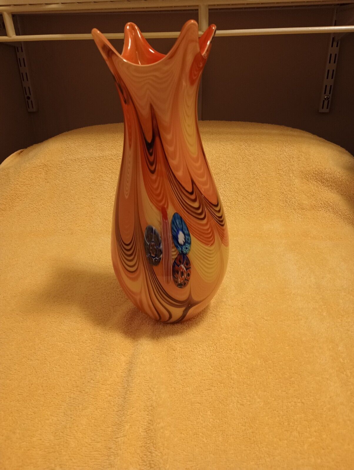 Modernist Italian Murano Millefiori Orb Vase Rare 12”