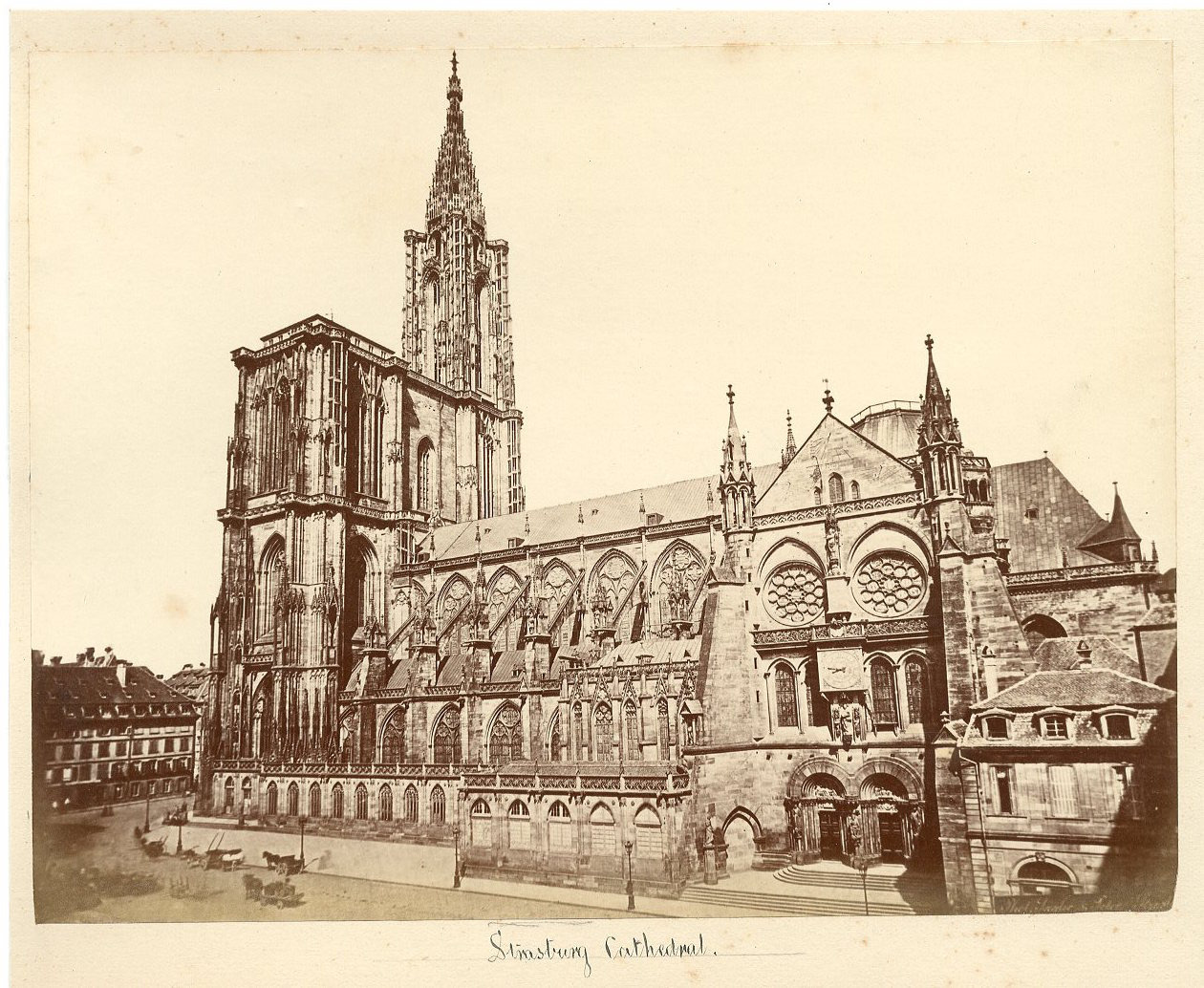 France, Strasbourg Cathedral Vintage Albumen Print.  17x2 Albumin Print