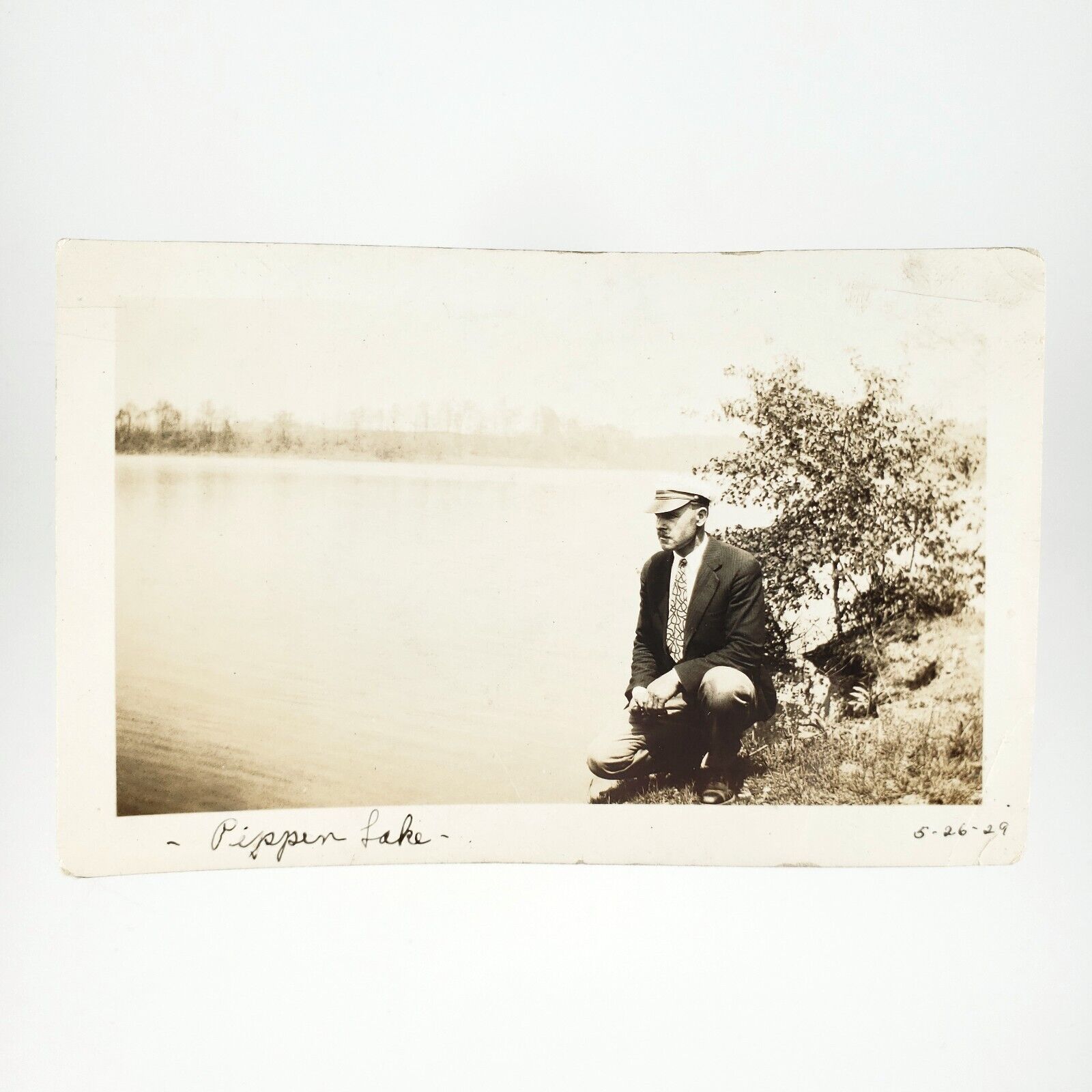 Lake Pippen Kent Ohio Photo 1920s Portage County Man Vintage Snapshot A4298