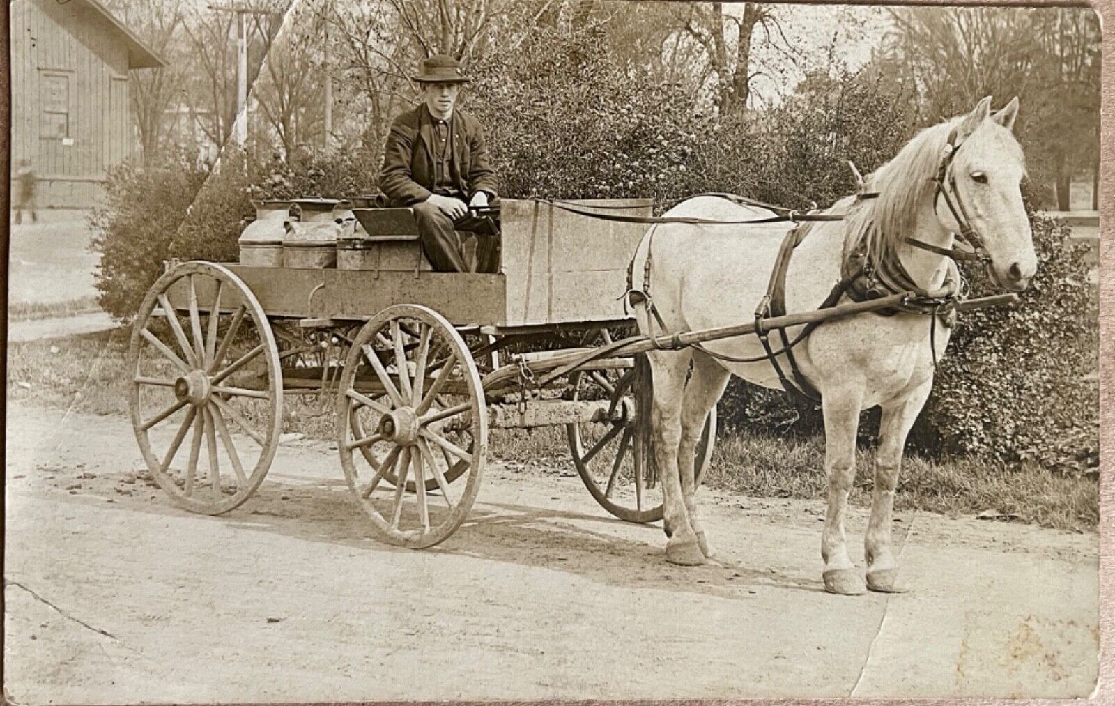 RPPC Des Plaines Illinois Horse Drawn Wagon Antique Real Photo Postcard 1910