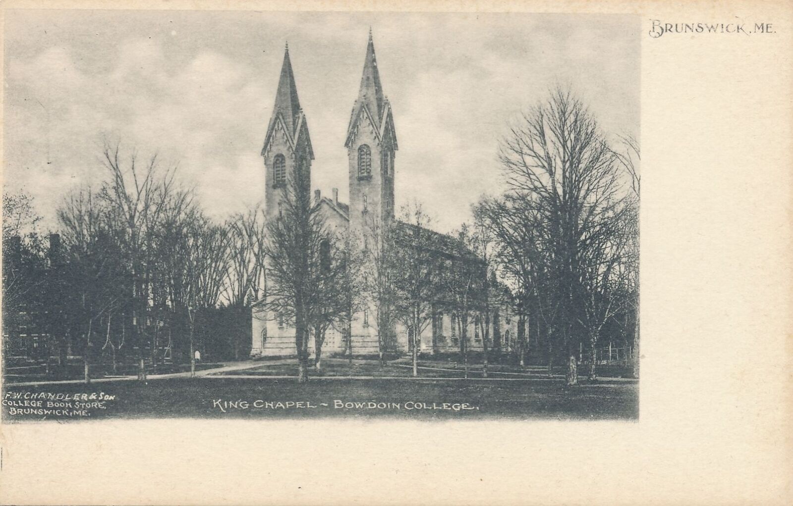 BRUNSWICK ME - Bowdoin College King Chapel Postcard - udb (pre 1908)