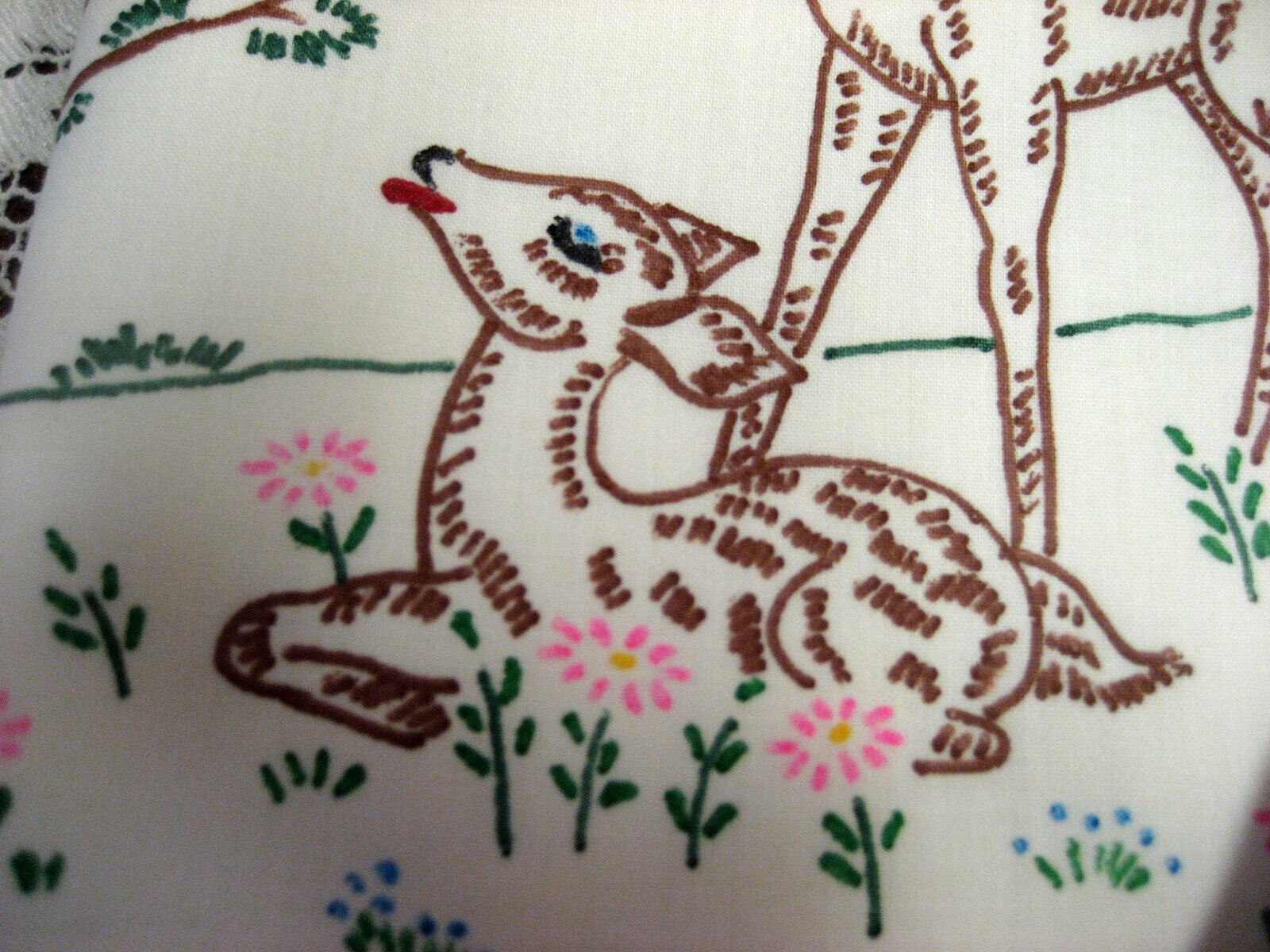 Set Of 2 Vintage Hand Painted Pillowcases Deer Bird Flowers Standard Size