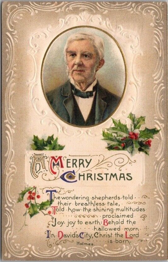 Vintage 1913 Winsch MERRY CHRISTMAS Postcard / Oliver Wendell Holmes Sr. Quote