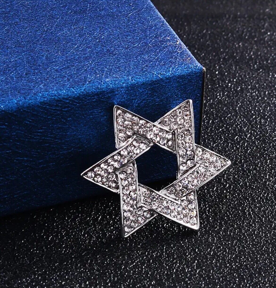 Israel Jewish Star Of Magen David Silver Stainles Lapel Pin CZ Pave Mens Womens