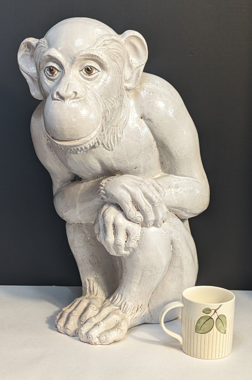 Vintage 1960s Life Sized Ceramic  Majolica Monkey