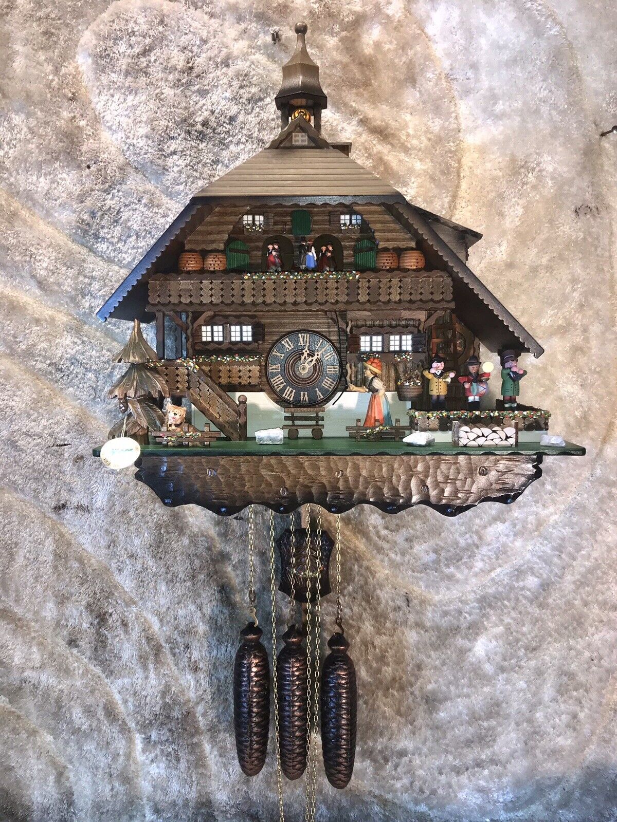 7 Days Large Germany Black Forest Strike Swiss Musical Cuckoo Clock,3 Weights