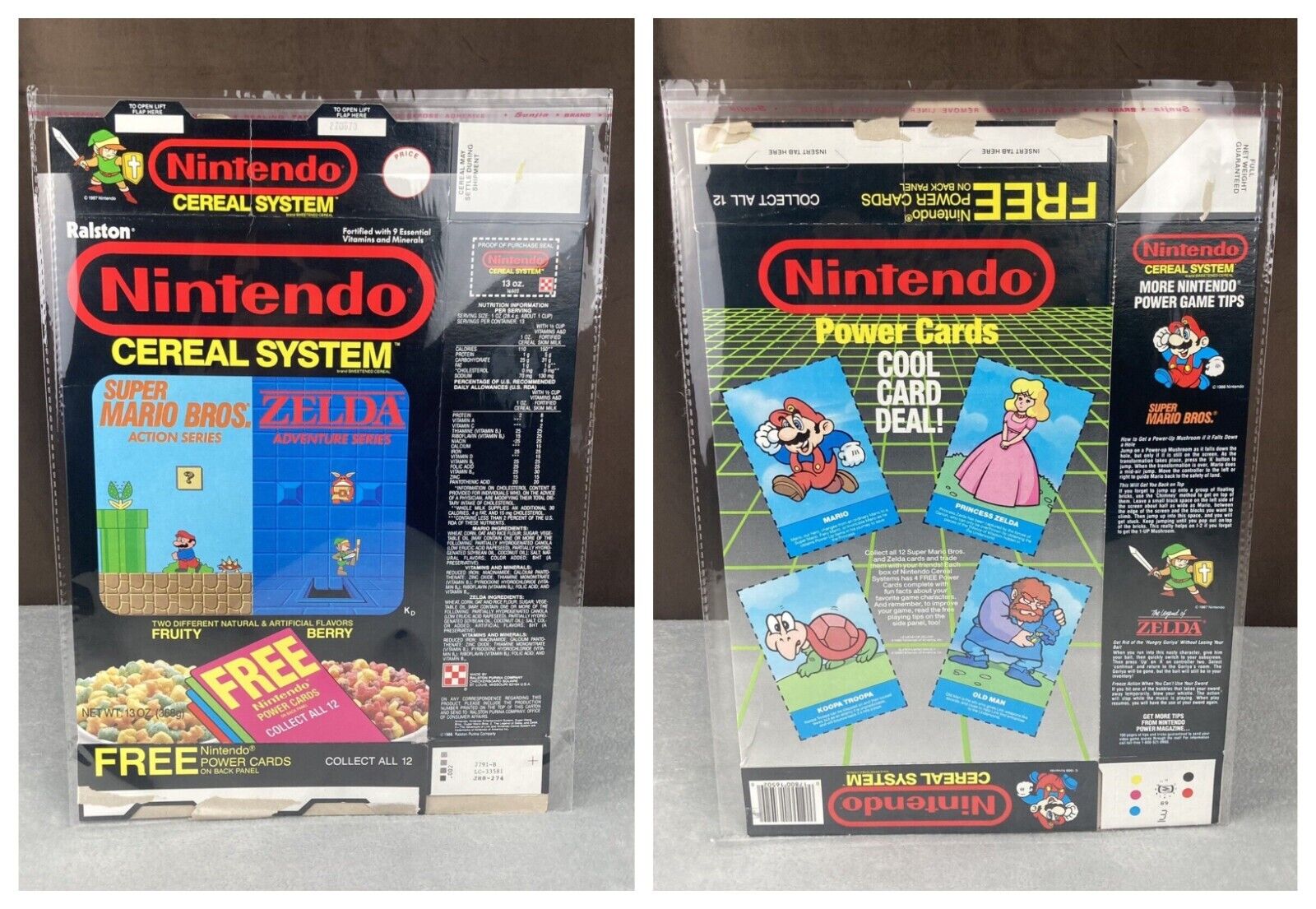 Vtg 1988 Ralston Nintendo Cereal System Box Zelda Mario Power Cards Back RARE