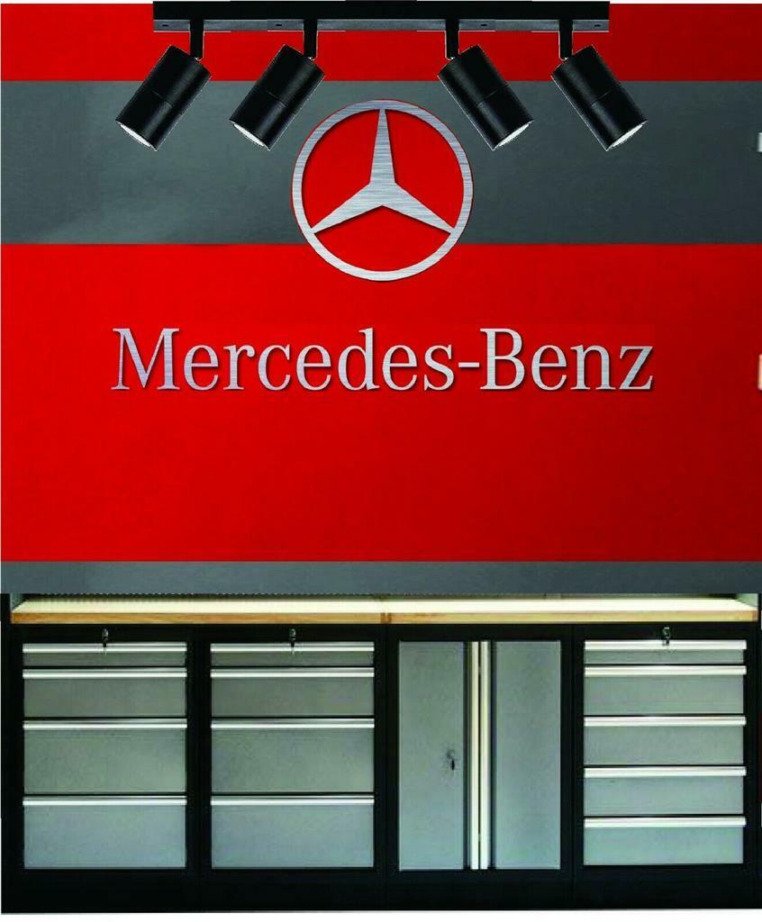 Mercedes Benz Brushed Aluminum Lettering and Logo Garage Sign Gift