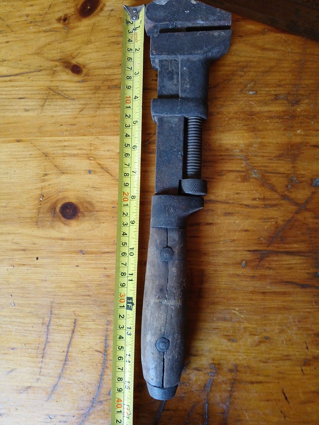 Antique/vintage 15 Inch Wood Handle Monkey/pipe Wrench