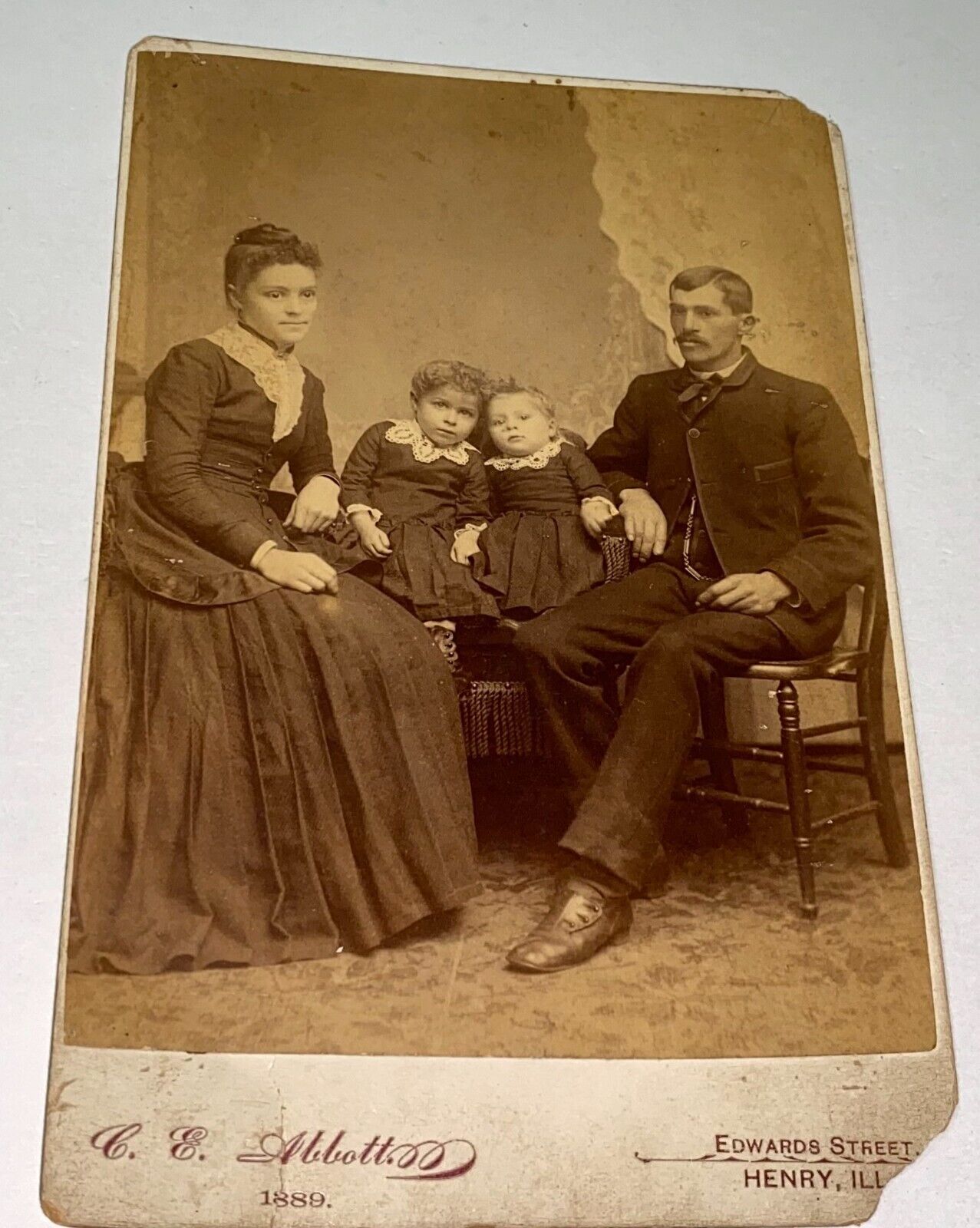 Rare Antique ID\'d Victorian American Farling Family & Cute Sisters Cabinet Photo