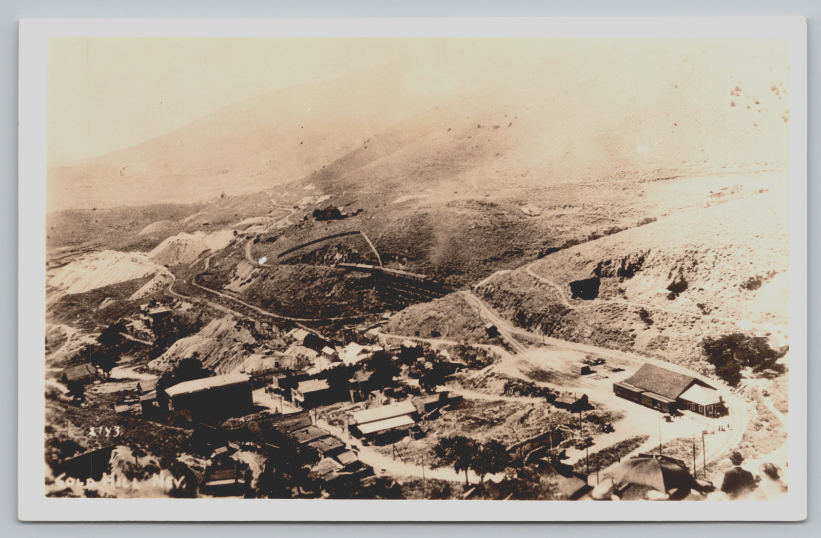 Postcard, RPPC, Gold Hill, Nevada, Mining Town, Storey County, Train, Railroad